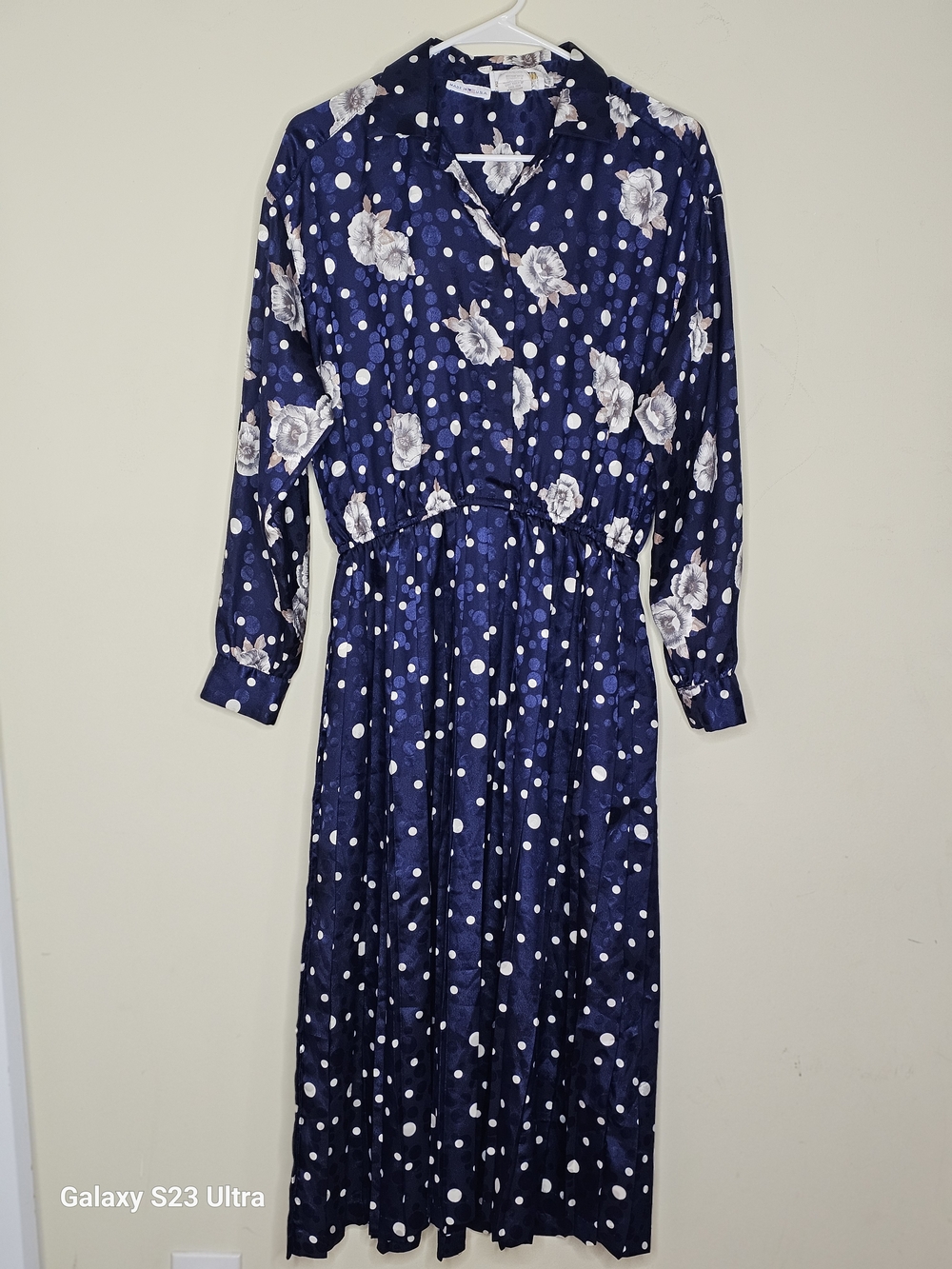California Girl by Dorothy Samuel Women Dress Polka Dots Pleated Blue 12